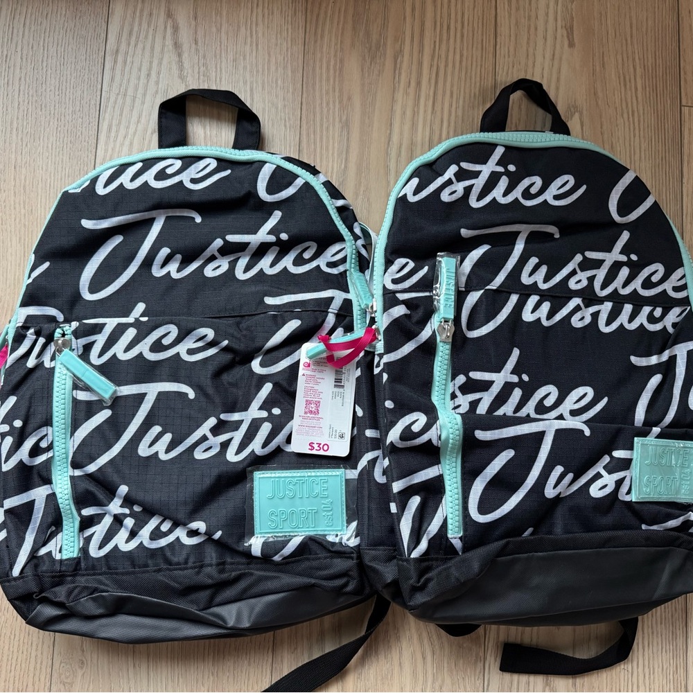 Justice Black and Mint Backpacks